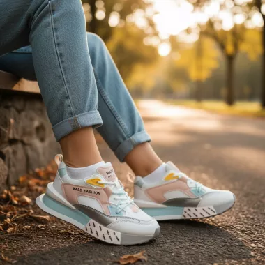 Adidasi dama casual albi cu roz CL2312 N13-3